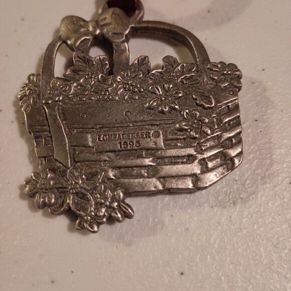 Longaberger Ornament Dated 1995 & 1987 Mistletoe Pewter Small EUC - Picture 2 of 4